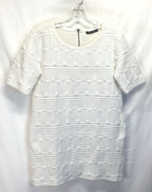 Michael Stars White Short Sleeve Shift Dress 8-12? Step-In Zip Pockets Textured